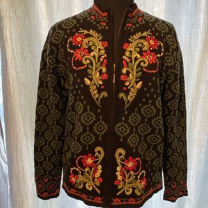 North Style S/P Black Embroidered Cardigan Sweater Jacket Alpaca Wool And Lined